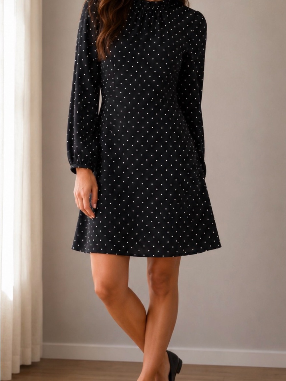 H&M dark Blue Dress with White Polka Dots